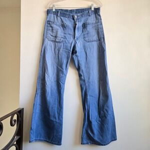 Seafarer 32 Vintage Dungaree Jeans Mens Blue Fair Bell Bottom Flare Patch Pocket